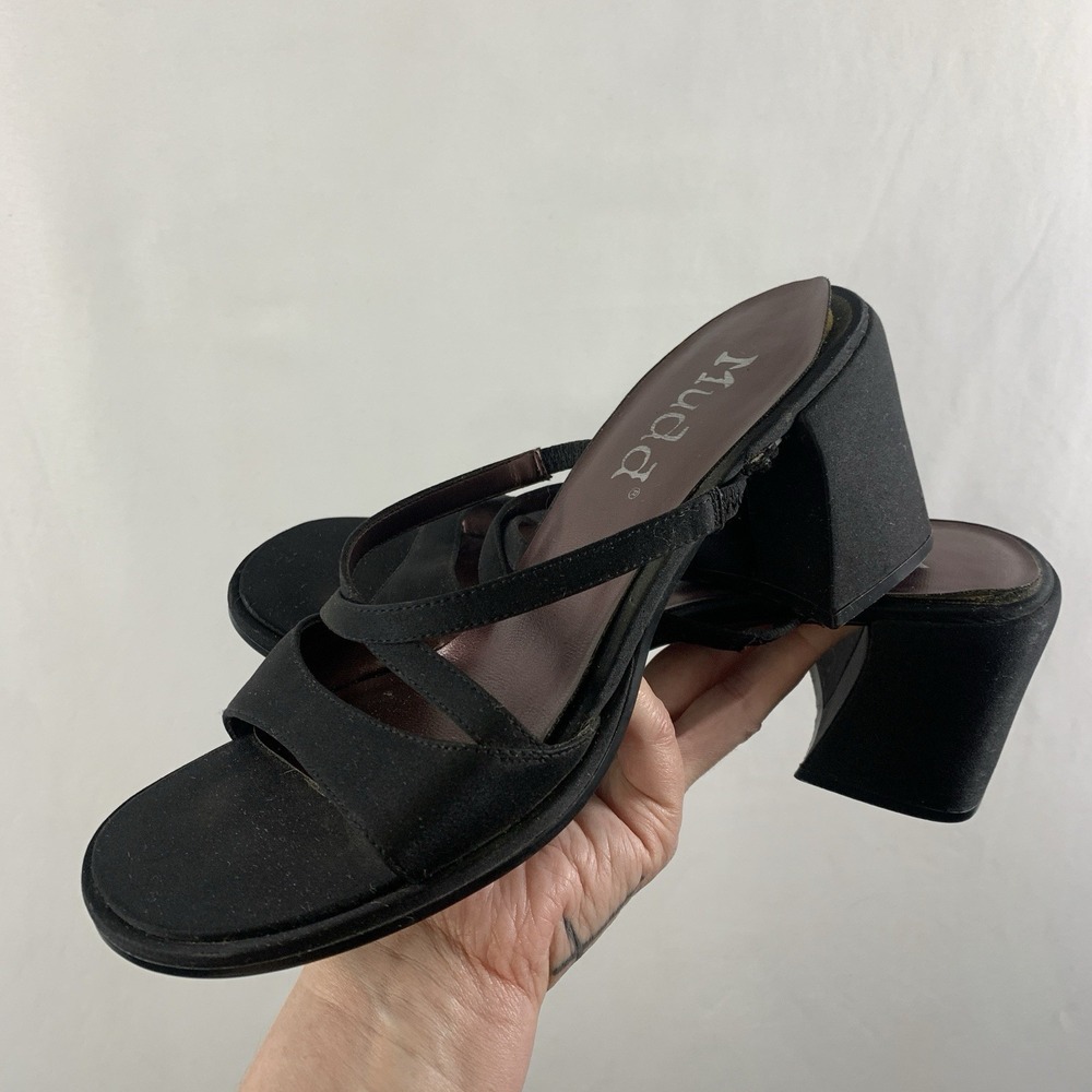VTG 90s  Mudd Womens Y2K Square Toe Block Heels Size 7.5 Black Dressy Hoco Prom